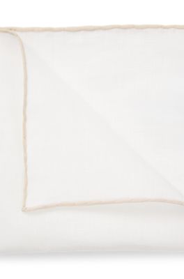 Linen pocket square with contrast border, Light Beige