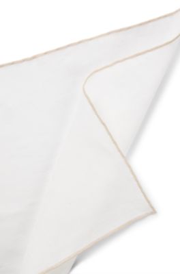 Linen pocket square with contrast border, Light Beige