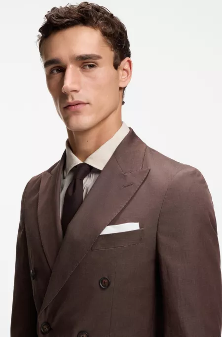 BOSS ONE Linen pocket square with contrast border