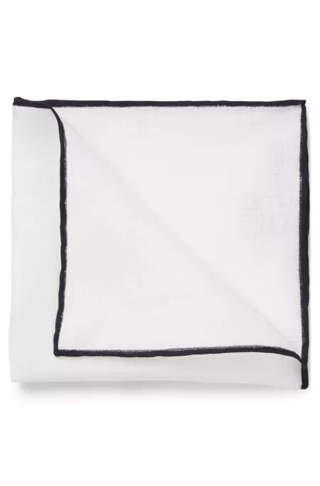 BOSS ONE Linen pocket square with contrast border
