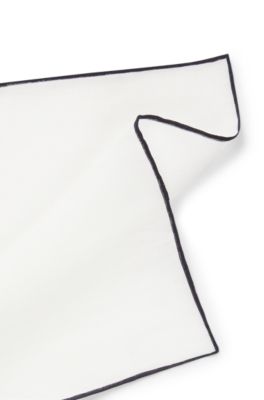 BOSS ONE Linen pocket square with contrast border, Dark Blue