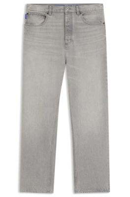 Jean Baggy en denim gris stone-washed, Gris