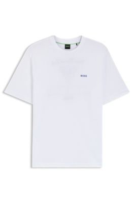 Embroidered-artwork T-shirt in cotton mesh, White