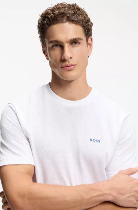 Embroidered-artwork T-shirt in cotton mesh