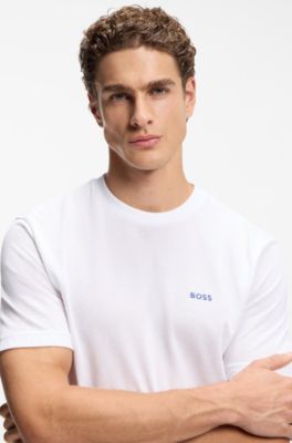 Embroidered-artwork T-shirt in cotton mesh, White