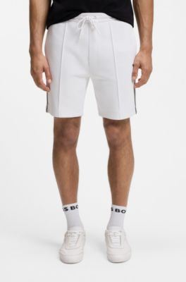 Shorts de algod&oacute;n con ribetes, Blanco