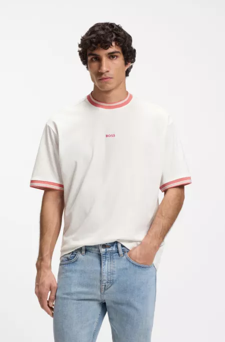 Relaxed-fit T-shirt in cotton with striped trims