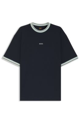 Camiseta relaxed fit de algod&oacute;n con detalles a rayas, Azul oscuro