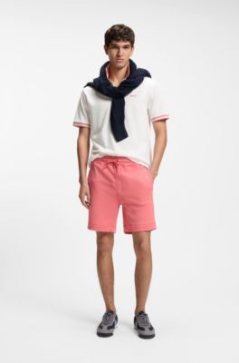 Polo en jersey de coton avec d&eacute;tails ray&eacute;s, Blanc