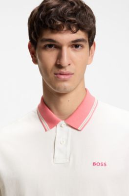 Polo en punto de algod&oacute;n con detalles de raya, Blanco
