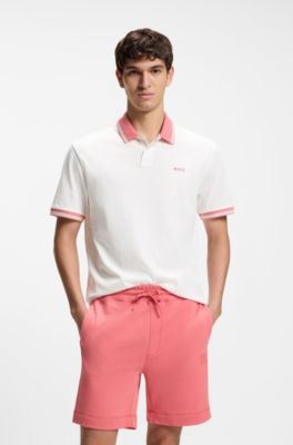 Polo en punto de algod&oacute;n con detalles de raya, Blanco