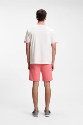 Polo en jersey de coton avec d&eacute;tails ray&eacute;s, Blanc