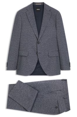 Two-piece regular-fit suit in stretch boucl&eacute;, Dark Blue