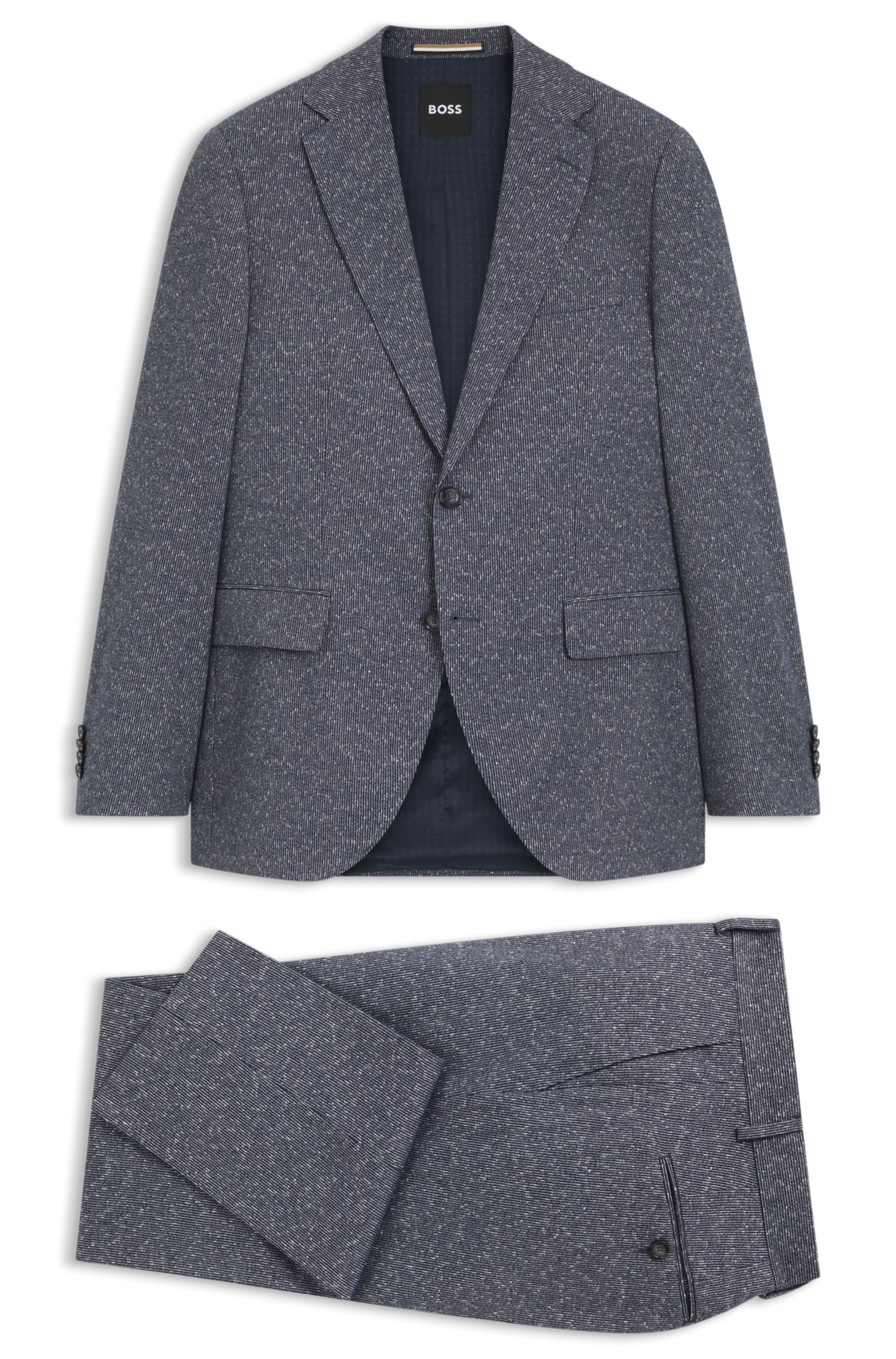 BOSS - Two-piece regular-fit suit in stretch bouclé - Dark Blue