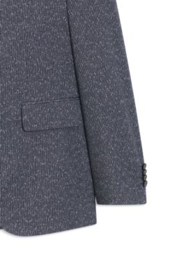 Two-piece regular-fit suit in stretch boucl&eacute;, Dark Blue