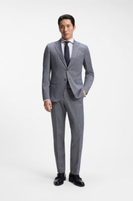 Traje regular fit de dos piezas en boucl&eacute; el&aacute;stico, Azul oscuro