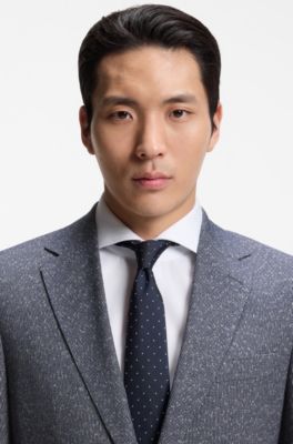 Two-piece regular-fit suit in stretch boucl&eacute;, Dark Blue