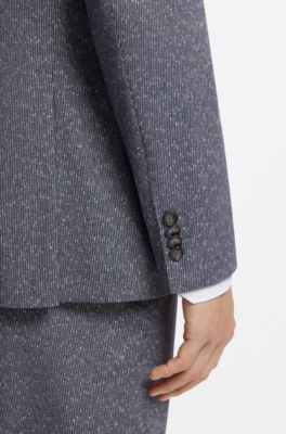 Traje regular fit de dos piezas en boucl&eacute; el&aacute;stico, Azul oscuro