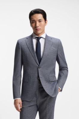 Traje regular fit de dos piezas en boucl&eacute; el&aacute;stico, Azul oscuro