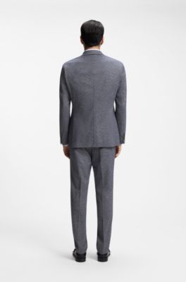 Traje regular fit de dos piezas en boucl&eacute; el&aacute;stico, Azul oscuro