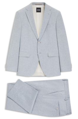 Traje regular fit de dos piezas en boucl&eacute; el&aacute;stico, Celeste