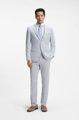 Traje regular fit de dos piezas en boucl&eacute; el&aacute;stico, Celeste