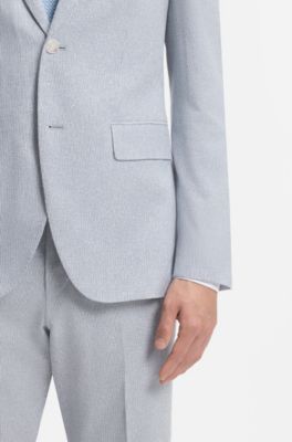 Traje regular fit de dos piezas en boucl&eacute; el&aacute;stico, Celeste