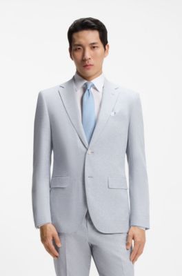 Traje regular fit de dos piezas en boucl&eacute; el&aacute;stico, Celeste