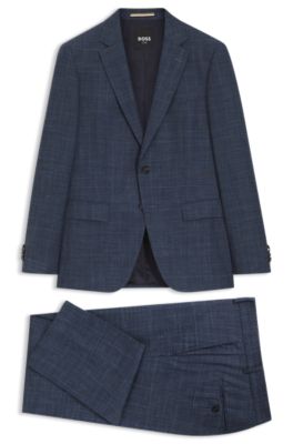 Two-piece slim-fit suit in wool, silk and linen, Light Blue