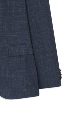 Two-piece slim-fit suit in wool, silk and linen, Light Blue