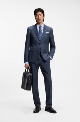 Two-piece slim-fit suit in wool, silk and linen, Light Blue