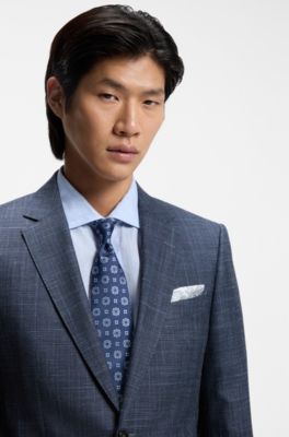 Two-piece slim-fit suit in wool, silk and linen, Light Blue