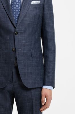 Two-piece slim-fit suit in wool, silk and linen, Light Blue