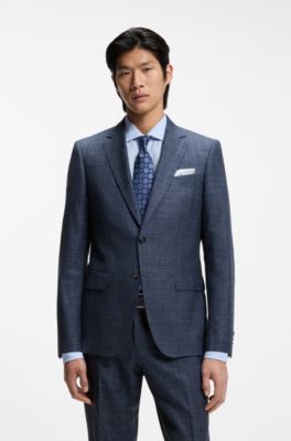 Two-piece slim-fit suit in wool, silk and linen, Light Blue