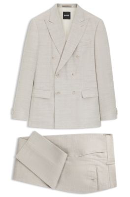 Two-piece slim-fit suit in striped linen and wool, Light Grey
