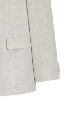 Two-piece slim-fit suit in striped linen and wool, Light Grey