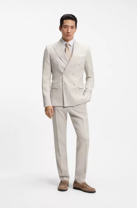 Two-piece slim-fit suit in striped linen and wool