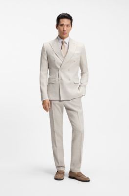 Two-piece slim-fit suit in striped linen and wool, Light Grey