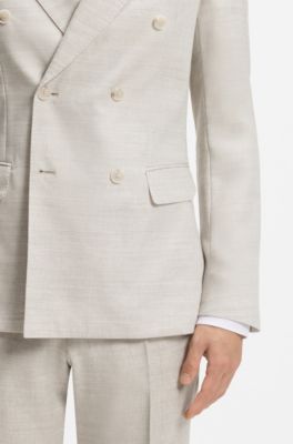 Two-piece slim-fit suit in striped linen and wool, Light Grey