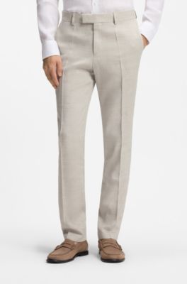 Two-piece slim-fit suit in striped linen and wool, Light Grey