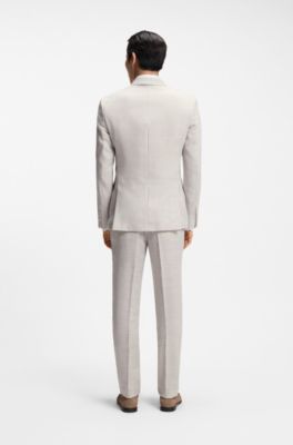 Two-piece slim-fit suit in striped linen and wool, Light Grey