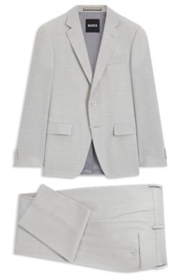 Two-piece slim-fit suit in micro-patterned cloth, Light Grey