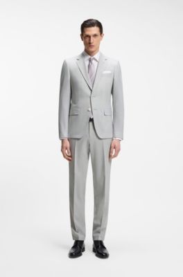 Two-piece slim-fit suit in micro-patterned cloth, Light Grey