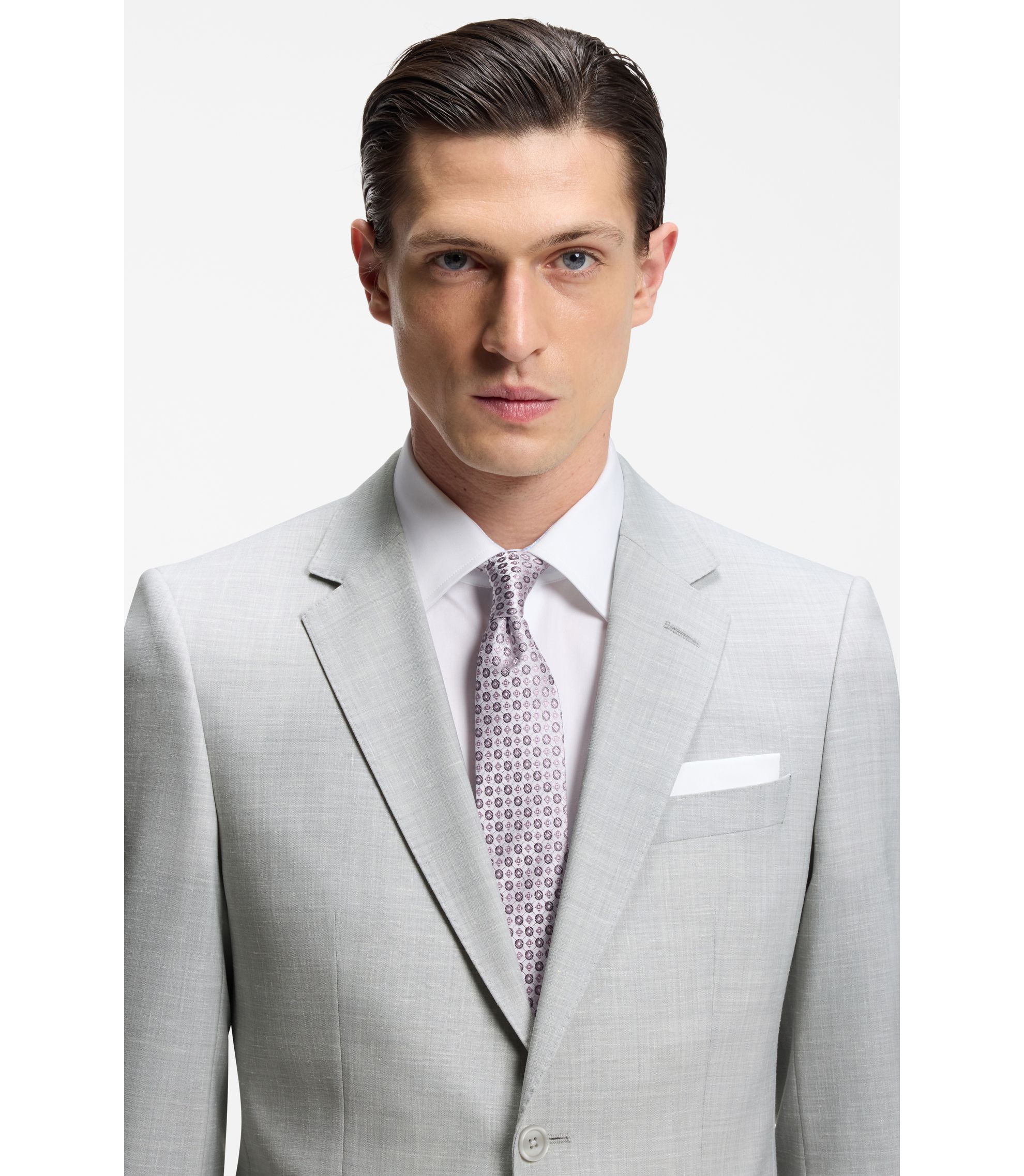 BOSS ライトグレースーツ　50 BOSS - Two-piece slim-fit suit in micro-patterned cloth - Light Grey