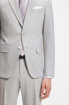 Costume deux pi&egrave;ces Slim en tissu &agrave; micro motif, Gris chin&eacute;
