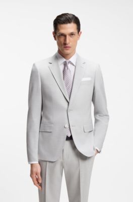 Two-piece slim-fit suit in micro-patterned cloth, Light Grey