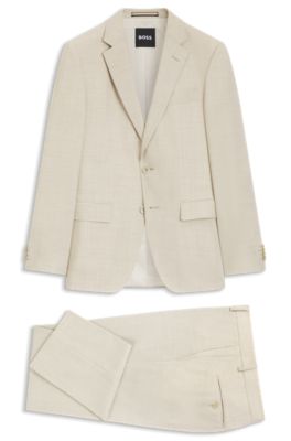Costume deux pi&egrave;ces Slim en tissu &agrave; micro motif, Beige clair