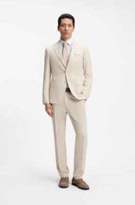 Traje slim fit de dos piezas en tejido con microestampado, Beige claro