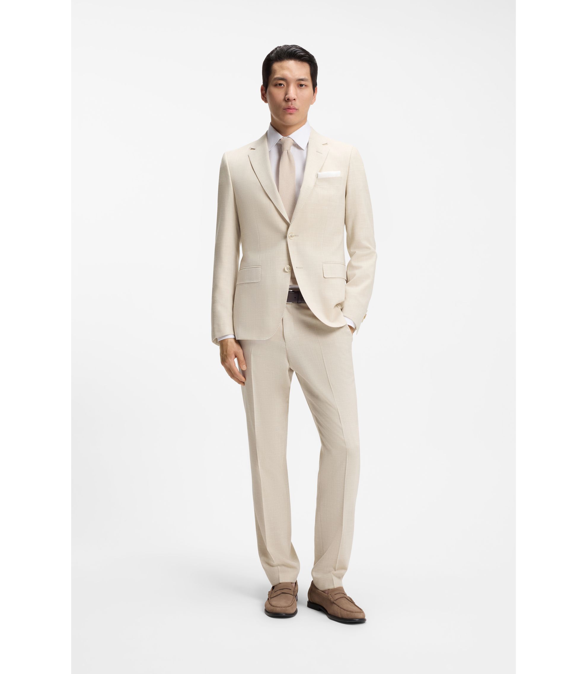 BOSS - Two-piece slim-fit suit in micro-patterned cloth - Light Beige