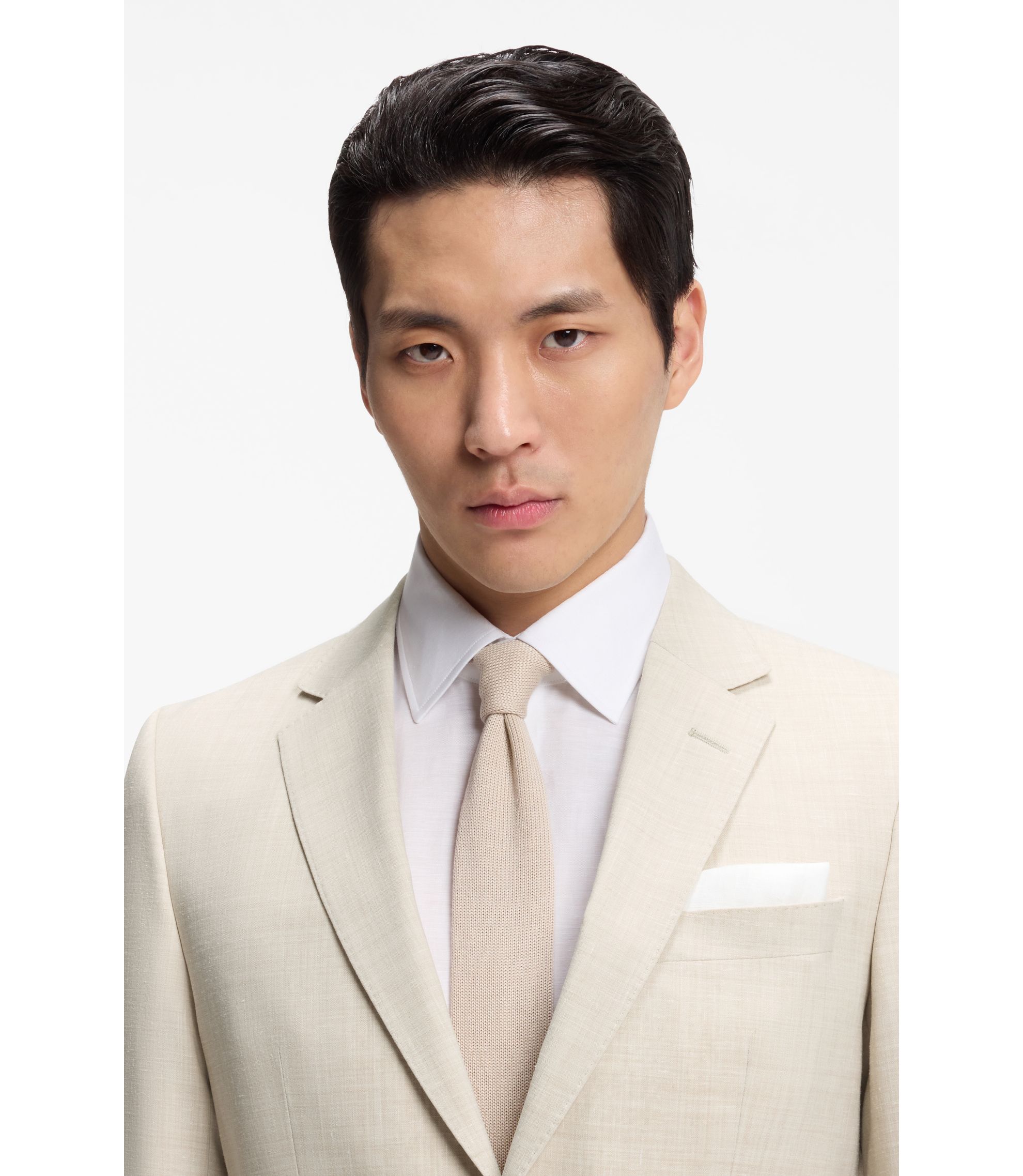 BOSS - Two-piece slim-fit suit in micro-patterned cloth - Light Beige